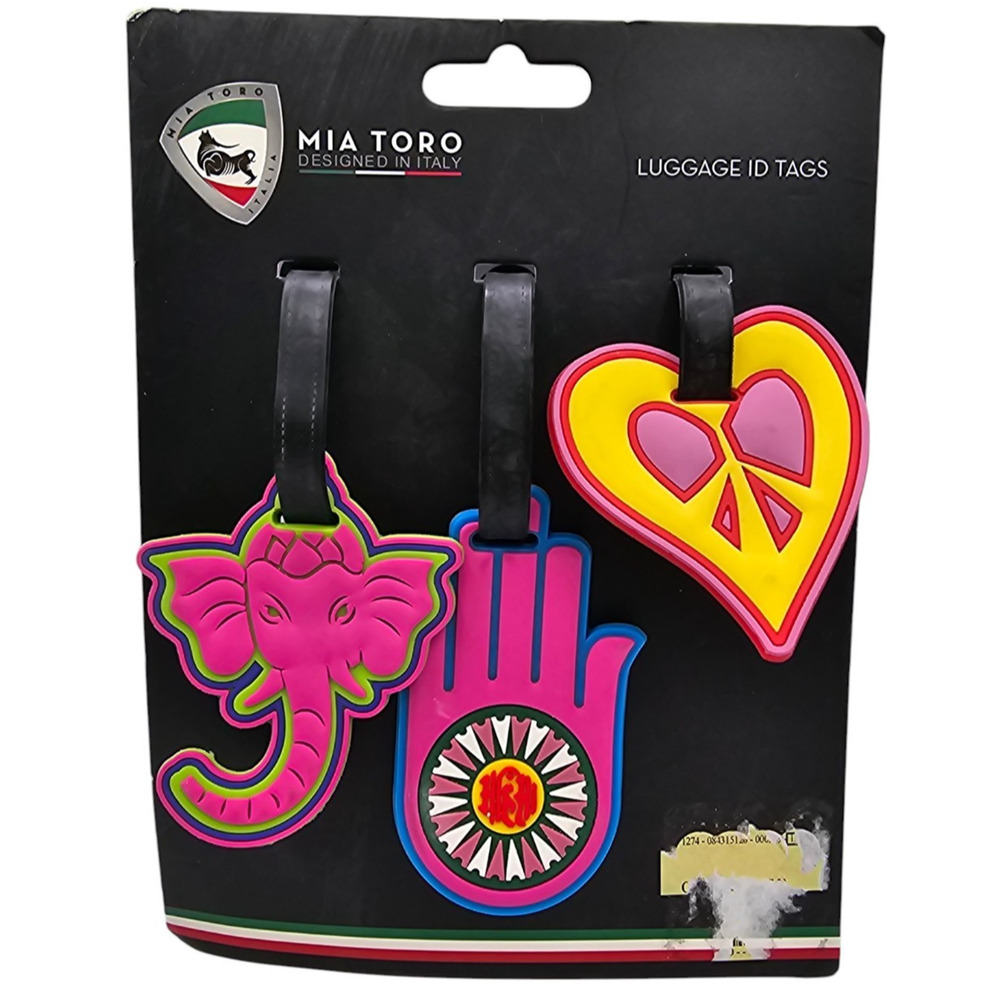 Mia Toro rubber luggage identification tags Boho Bohemian NEW